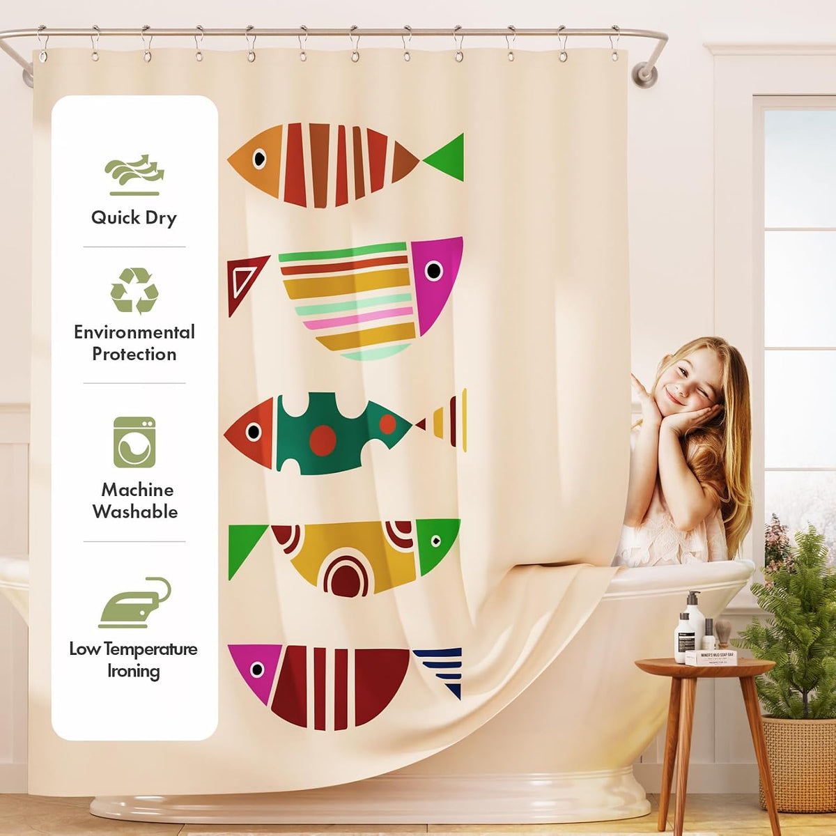 Shower Curtain, Washable Cloth Black Shower Curtain Sets with 12 Shower Curtain Hooks, Fabric Rustic Black and White Striped Curtain, Farmhouse Bathroom Curtains, 72x72 Inches
