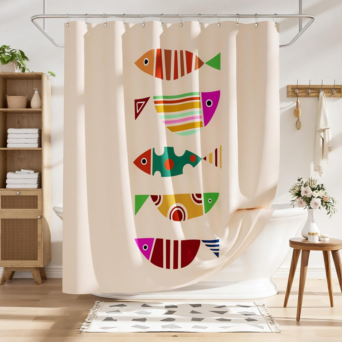 Shower Curtain, Washable Cloth Black Shower Curtain Sets with 12 Shower Curtain Hooks, Fabric Rustic Black and White Striped Curtain, Farmhouse Bathroom Curtains, 72x72 Inches