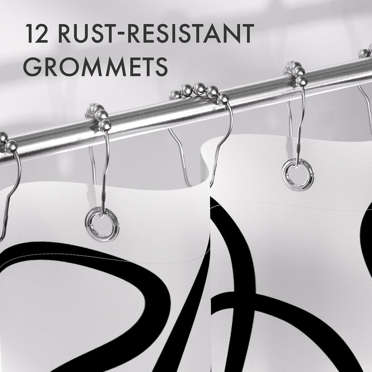 Shower Curtain, Washable Cloth Black Shower Curtain Sets with 12 Shower Curtain Hooks, Fabric Rustic Black and White Striped Curtain, Farmhouse Bathroom Curtains, 72x72 Inches