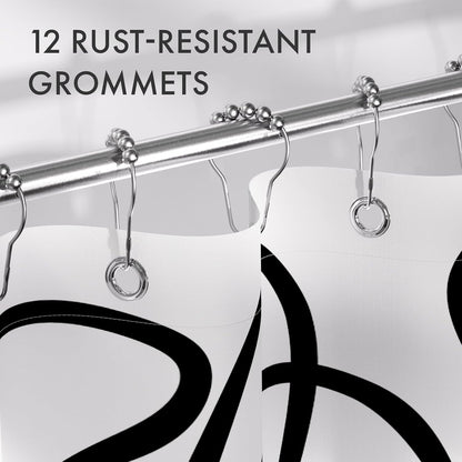 Shower Curtain, Washable Cloth Black Shower Curtain Sets with 12 Shower Curtain Hooks, Fabric Rustic Black and White Striped Curtain, Farmhouse Bathroom Curtains, 72x72 Inches