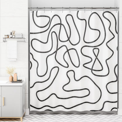 Shower Curtain, Washable Cloth Black Shower Curtain Sets with 12 Shower Curtain Hooks, Fabric Rustic Black and White Striped Curtain, Farmhouse Bathroom Curtains, 72x72 Inches
