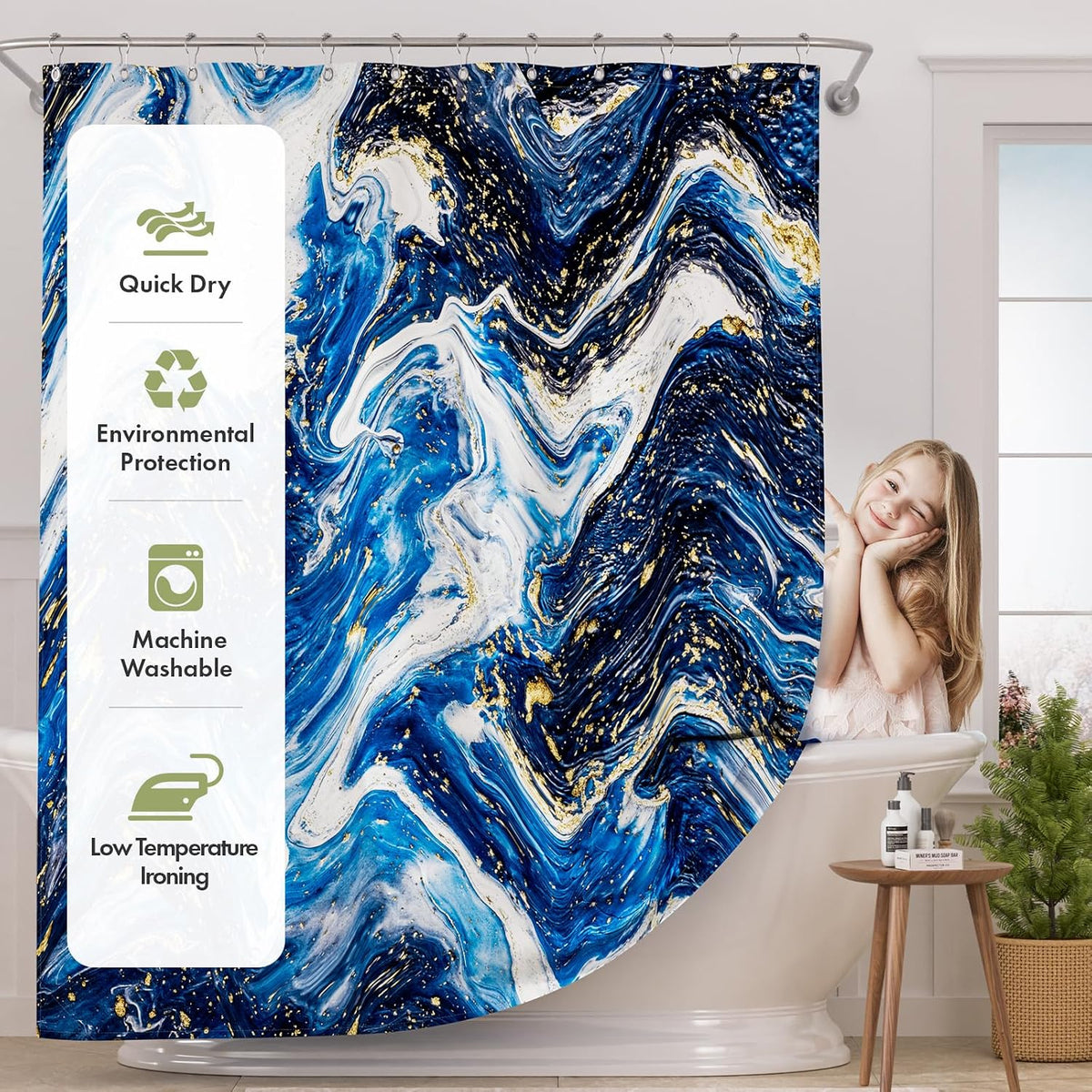 Shower Curtain, Washable Cloth Black Shower Curtain Sets with 12 Shower Curtain Hooks, Fabric Rustic Black and White Striped Curtain, Farmhouse Bathroom Curtains, 72x72 Inches