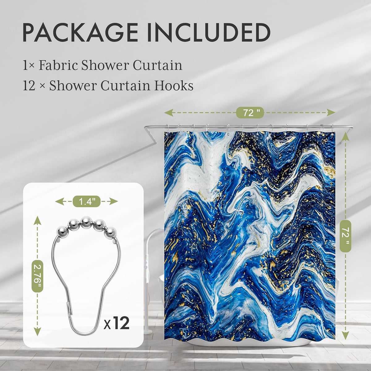 Shower Curtain, Washable Cloth Black Shower Curtain Sets with 12 Shower Curtain Hooks, Fabric Rustic Black and White Striped Curtain, Farmhouse Bathroom Curtains, 72x72 Inches