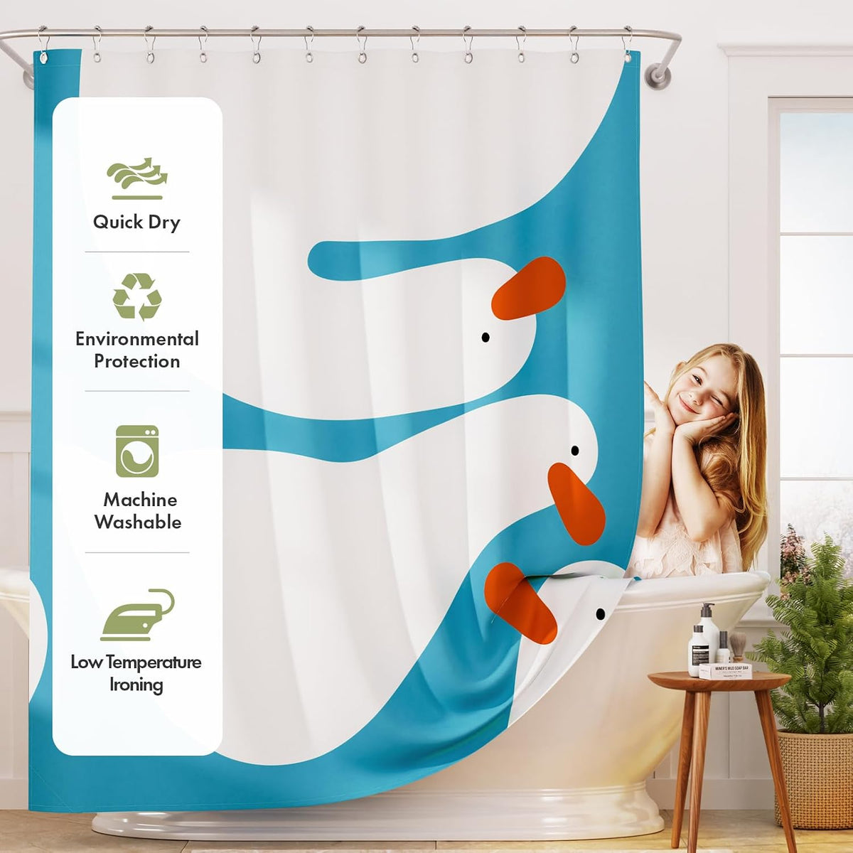 Shower Curtain, Washable Cloth Black Shower Curtain Sets with 12 Shower Curtain Hooks, Fabric Rustic Black and White Striped Curtain, Farmhouse Bathroom Curtains, 72x72 Inches