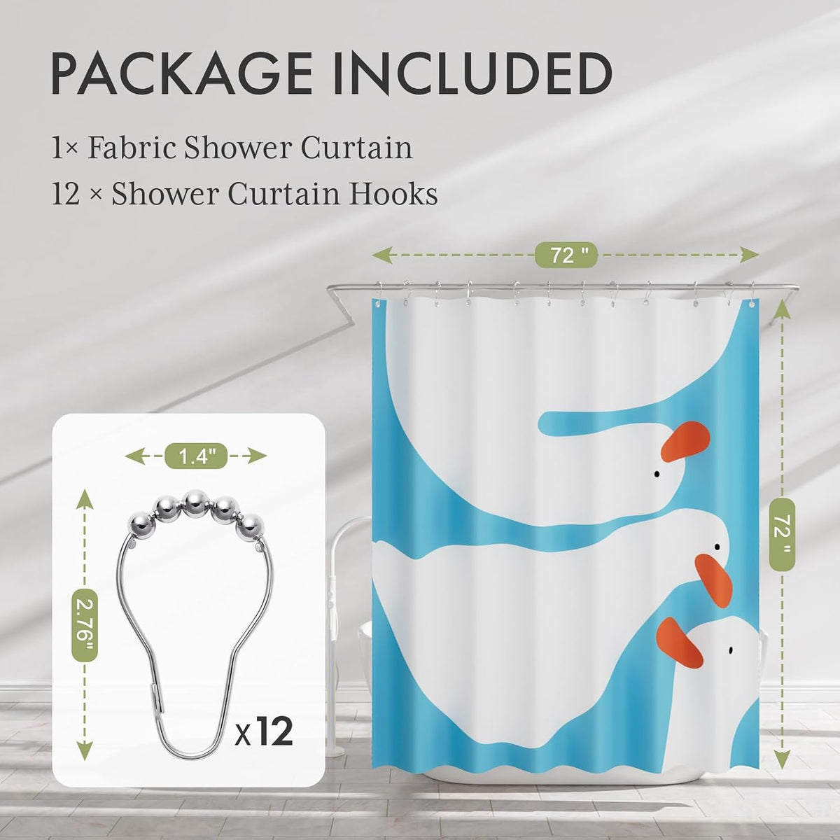 Shower Curtain, Washable Cloth Black Shower Curtain Sets with 12 Shower Curtain Hooks, Fabric Rustic Black and White Striped Curtain, Farmhouse Bathroom Curtains, 72x72 Inches
