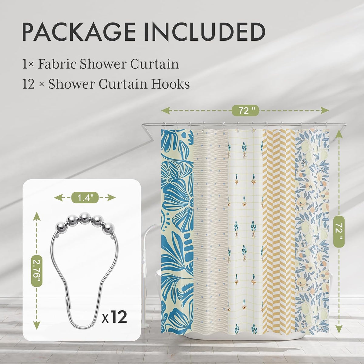 Shower Curtain, Washable Cloth Black Shower Curtain Sets with 12 Shower Curtain Hooks, Fabric Rustic Black and White Striped Curtain, Farmhouse Bathroom Curtains, 72x72 Inches
