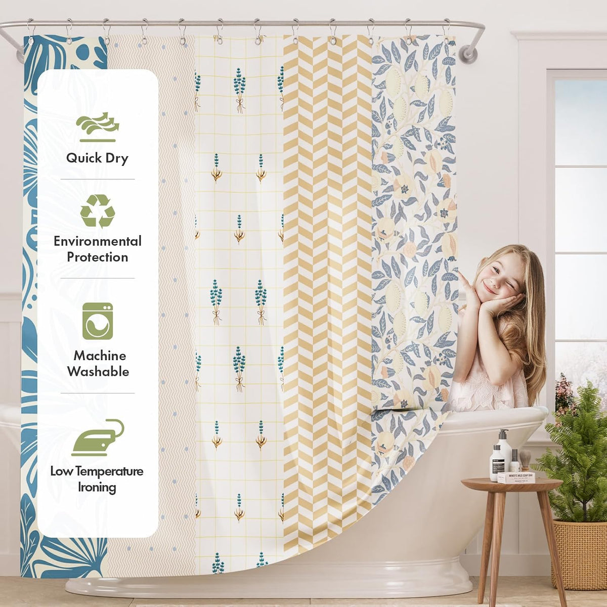 Shower Curtain, Washable Cloth Black Shower Curtain Sets with 12 Shower Curtain Hooks, Fabric Rustic Black and White Striped Curtain, Farmhouse Bathroom Curtains, 72x72 Inches