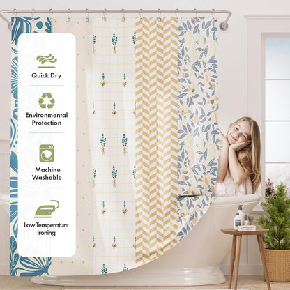 Shower Curtain, Washable Cloth Black Shower Curtain Sets with 12 Shower Curtain Hooks, Fabric Rustic Black and White Striped Curtain, Farmhouse Bathroom Curtains, 72x72 Inches