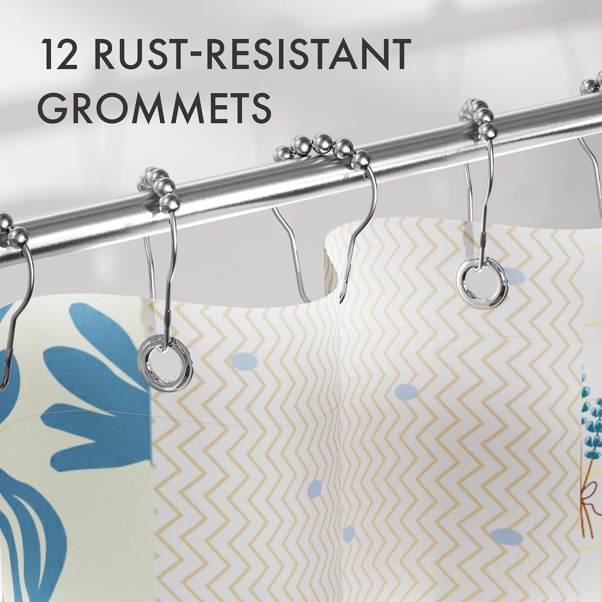 Shower Curtain, Washable Cloth Black Shower Curtain Sets with 12 Shower Curtain Hooks, Fabric Rustic Black and White Striped Curtain, Farmhouse Bathroom Curtains, 72x72 Inches