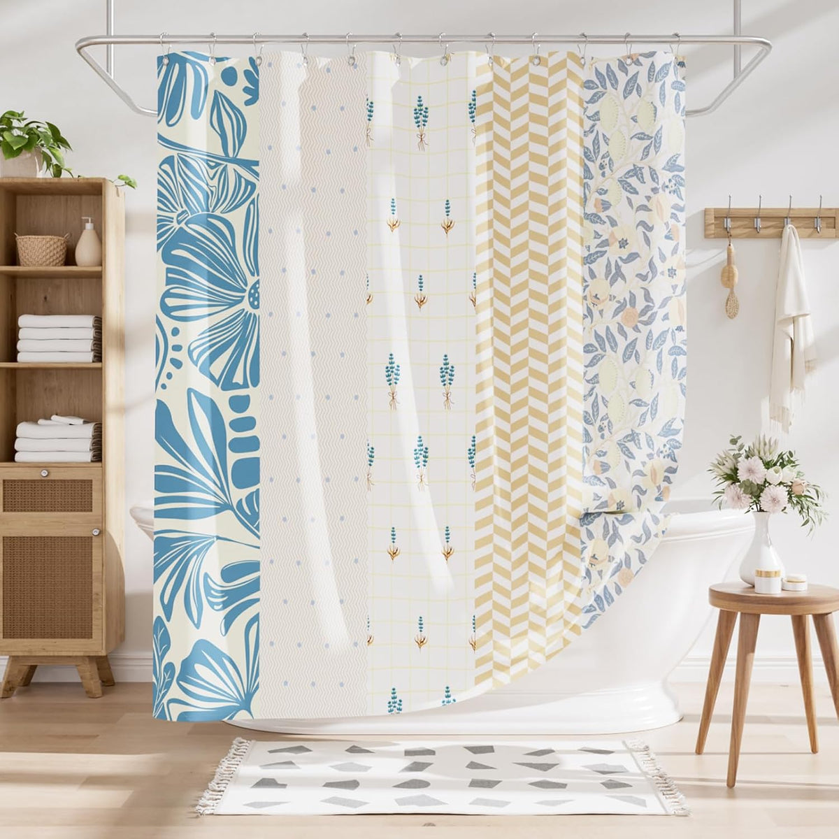 Shower Curtain, Washable Cloth Black Shower Curtain Sets with 12 Shower Curtain Hooks, Fabric Rustic Black and White Striped Curtain, Farmhouse Bathroom Curtains, 72x72 Inches
