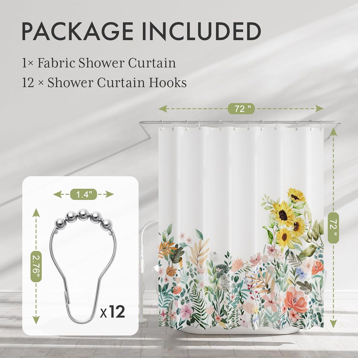 Shower Curtain, Washable Cloth Black Shower Curtain Sets with 12 Shower Curtain Hooks, Fabric Rustic Black and White Striped Curtain, Farmhouse Bathroom Curtains, 72x72 Inches