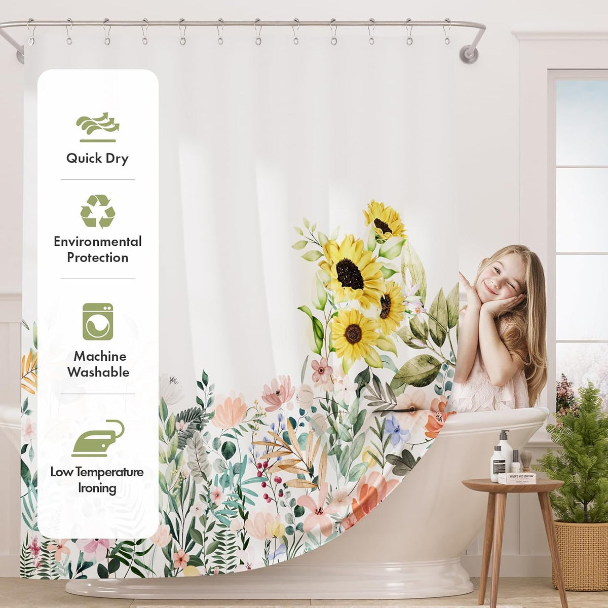 Shower Curtain, Washable Cloth Black Shower Curtain Sets with 12 Shower Curtain Hooks, Fabric Rustic Black and White Striped Curtain, Farmhouse Bathroom Curtains, 72x72 Inches