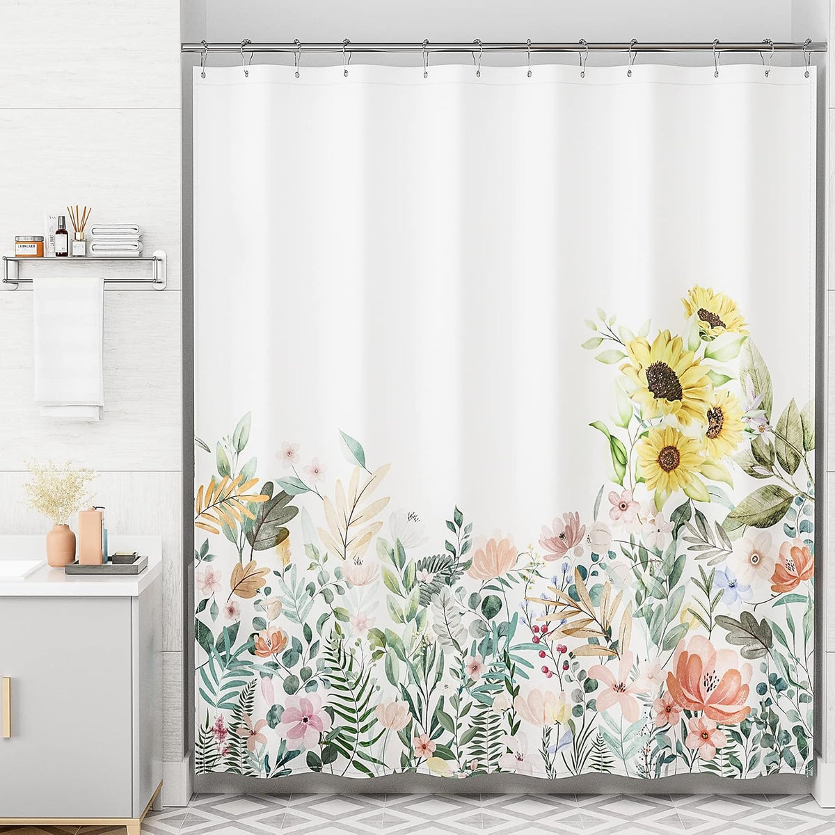 Shower Curtain, Washable Cloth Black Shower Curtain Sets with 12 Shower Curtain Hooks, Fabric Rustic Black and White Striped Curtain, Farmhouse Bathroom Curtains, 72x72 Inches