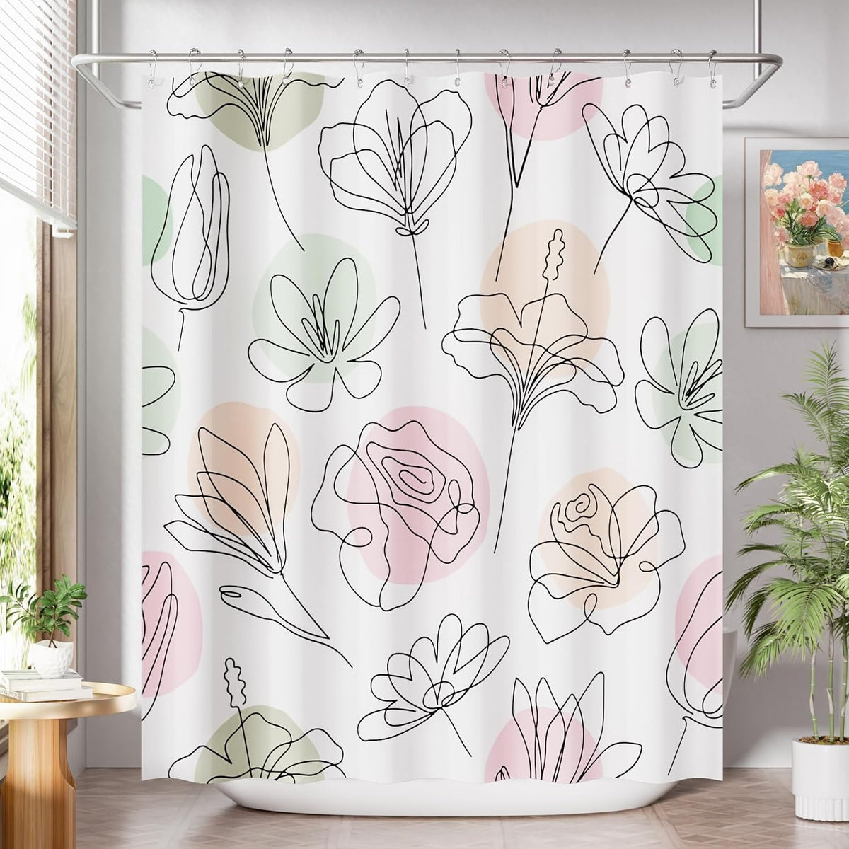 Shower Curtain, Washable Cloth Black Shower Curtain Sets with 12 Shower Curtain Hooks, Fabric Rustic Black and White Striped Curtain, Farmhouse Bathroom Curtains, 72x72 Inches
