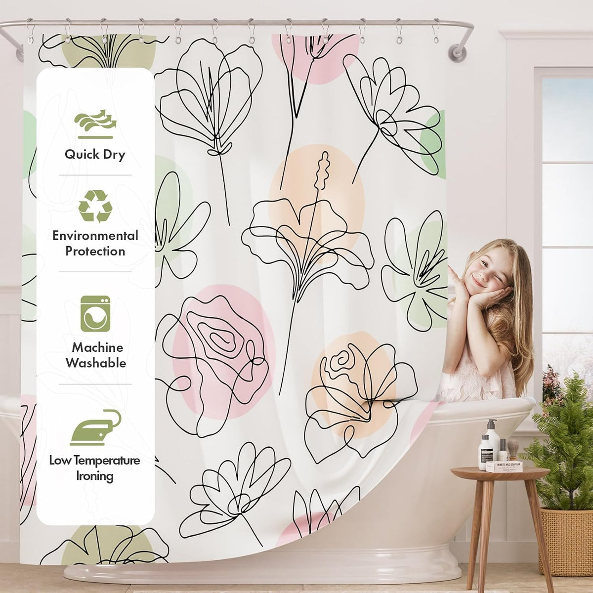 Shower Curtain, Washable Cloth Black Shower Curtain Sets with 12 Shower Curtain Hooks, Fabric Rustic Black and White Striped Curtain, Farmhouse Bathroom Curtains, 72x72 Inches