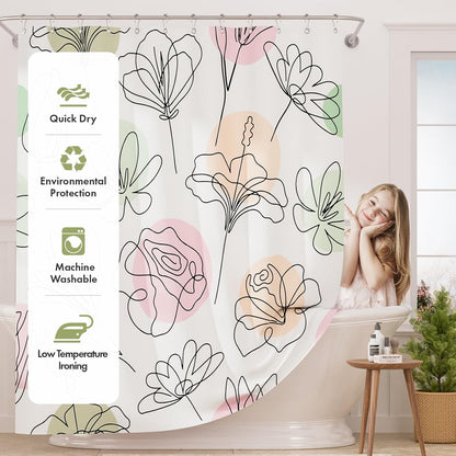 Shower Curtain, Washable Cloth Black Shower Curtain Sets with 12 Shower Curtain Hooks, Fabric Rustic Black and White Striped Curtain, Farmhouse Bathroom Curtains, 72x72 Inches