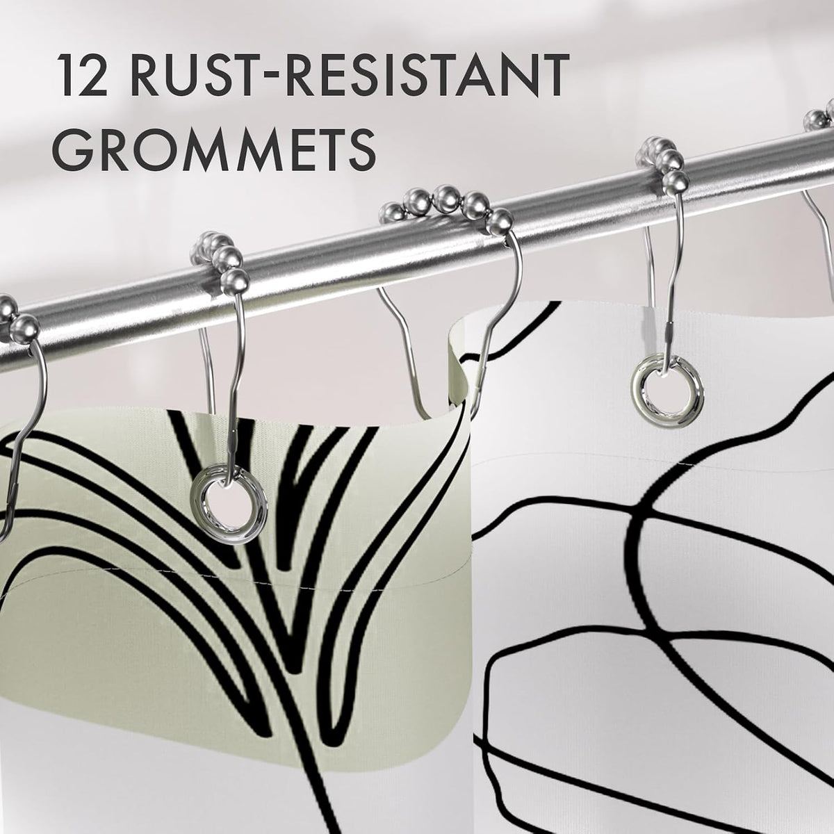 Shower Curtain, Washable Cloth Black Shower Curtain Sets with 12 Shower Curtain Hooks, Fabric Rustic Black and White Striped Curtain, Farmhouse Bathroom Curtains, 72x72 Inches
