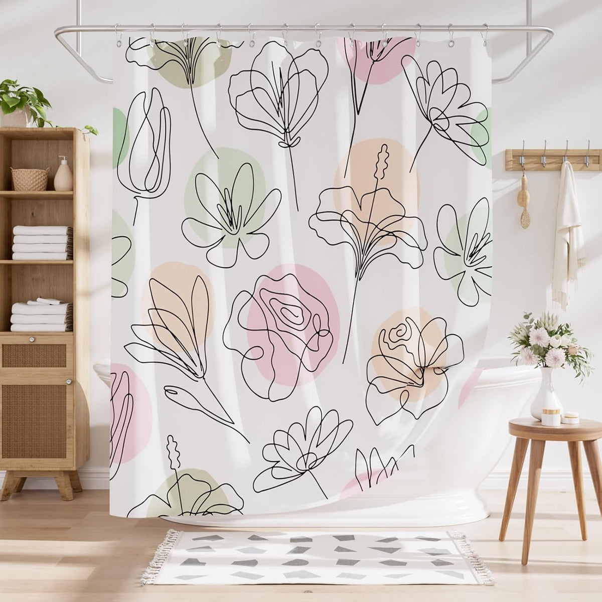 Shower Curtain, Washable Cloth Black Shower Curtain Sets with 12 Shower Curtain Hooks, Fabric Rustic Black and White Striped Curtain, Farmhouse Bathroom Curtains, 72x72 Inches