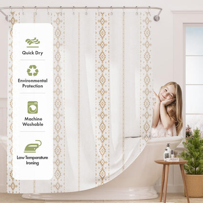 Shower Curtain, Washable Cloth Black Shower Curtain Sets with 12 Shower Curtain Hooks, Fabric Rustic Black and White Striped Curtain, Farmhouse Bathroom Curtains, 72x72 Inches
