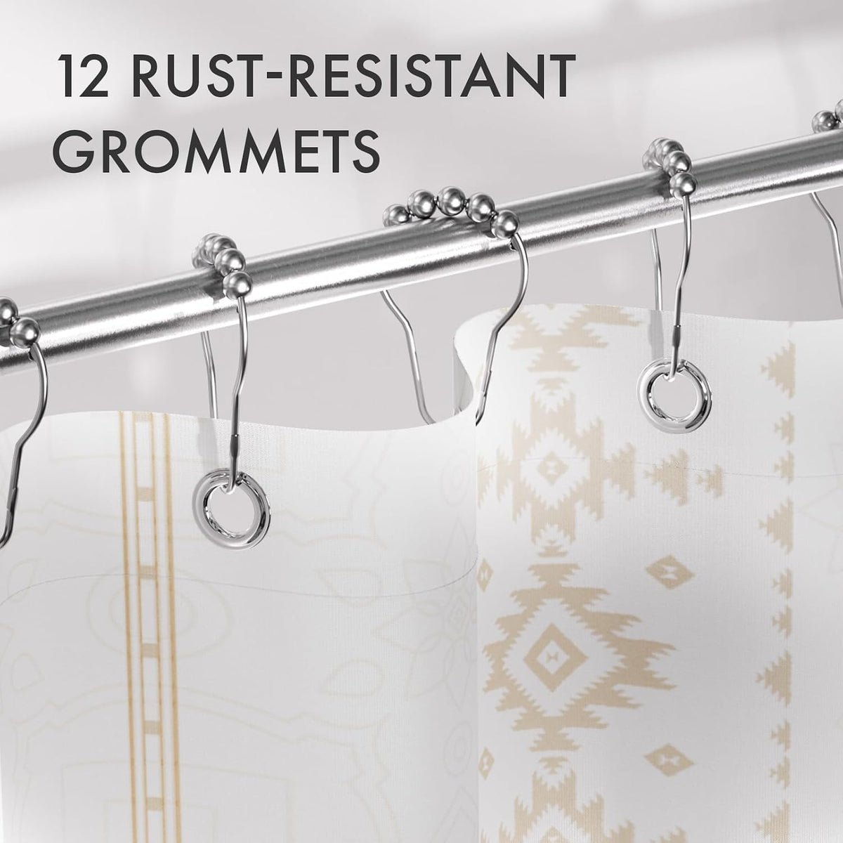 Shower Curtain, Washable Cloth Black Shower Curtain Sets with 12 Shower Curtain Hooks, Fabric Rustic Black and White Striped Curtain, Farmhouse Bathroom Curtains, 72x72 Inches