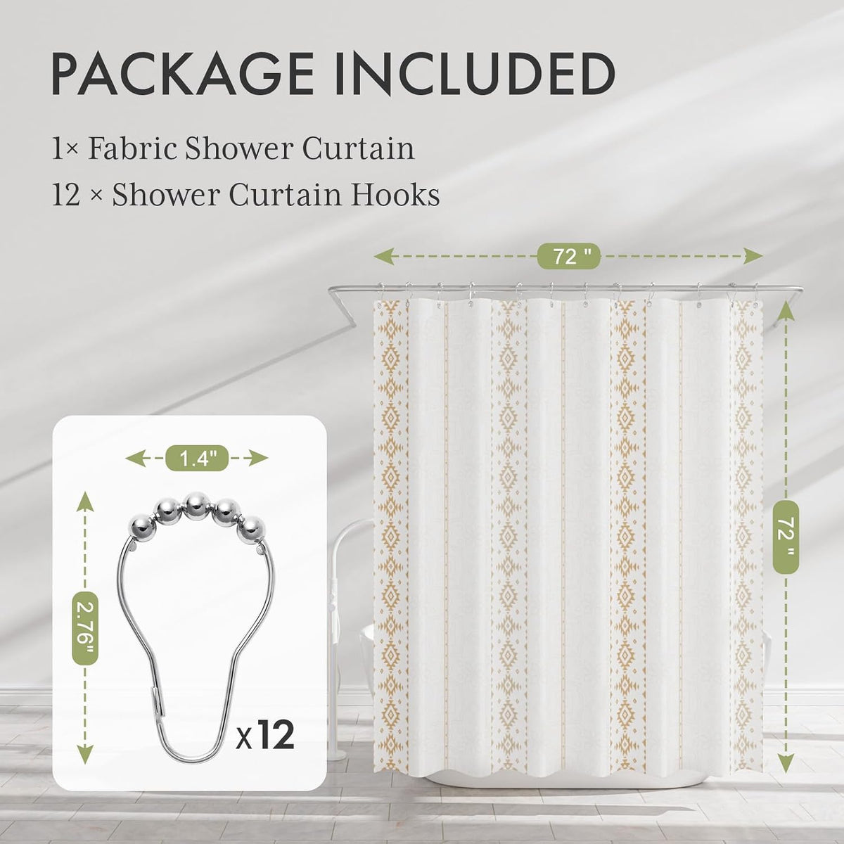 Shower Curtain, Washable Cloth Black Shower Curtain Sets with 12 Shower Curtain Hooks, Fabric Rustic Black and White Striped Curtain, Farmhouse Bathroom Curtains, 72x72 Inches