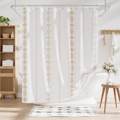 Shower Curtain, Washable Cloth Black Shower Curtain Sets with 12 Shower Curtain Hooks, Fabric Rustic Black and White Striped Curtain, Farmhouse Bathroom Curtains, 72x72 Inches