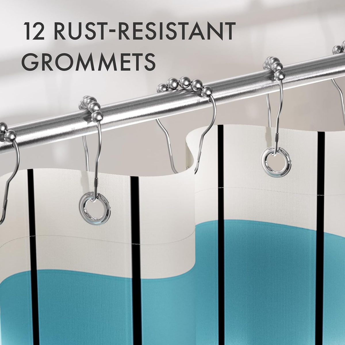 Shower Curtain, Washable Cloth Black Shower Curtain Sets with 12 Shower Curtain Hooks, Fabric Rustic Black and White Striped Curtain, Farmhouse Bathroom Curtains, 72x72 Inches