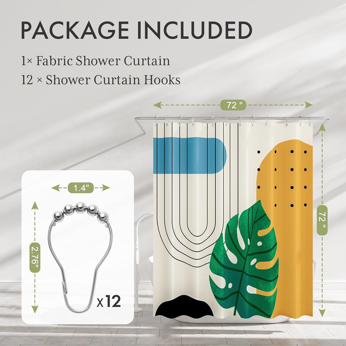 Shower Curtain, Washable Cloth Black Shower Curtain Sets with 12 Shower Curtain Hooks, Fabric Rustic Black and White Striped Curtain, Farmhouse Bathroom Curtains, 72x72 Inches
