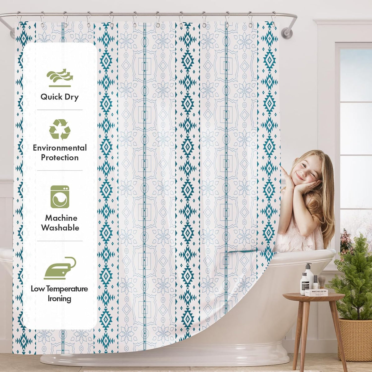 Shower Curtain, Washable Cloth Black Shower Curtain Sets with 12 Shower Curtain Hooks, Fabric Rustic Black and White Striped Curtain, Farmhouse Bathroom Curtains, 72x72 Inches