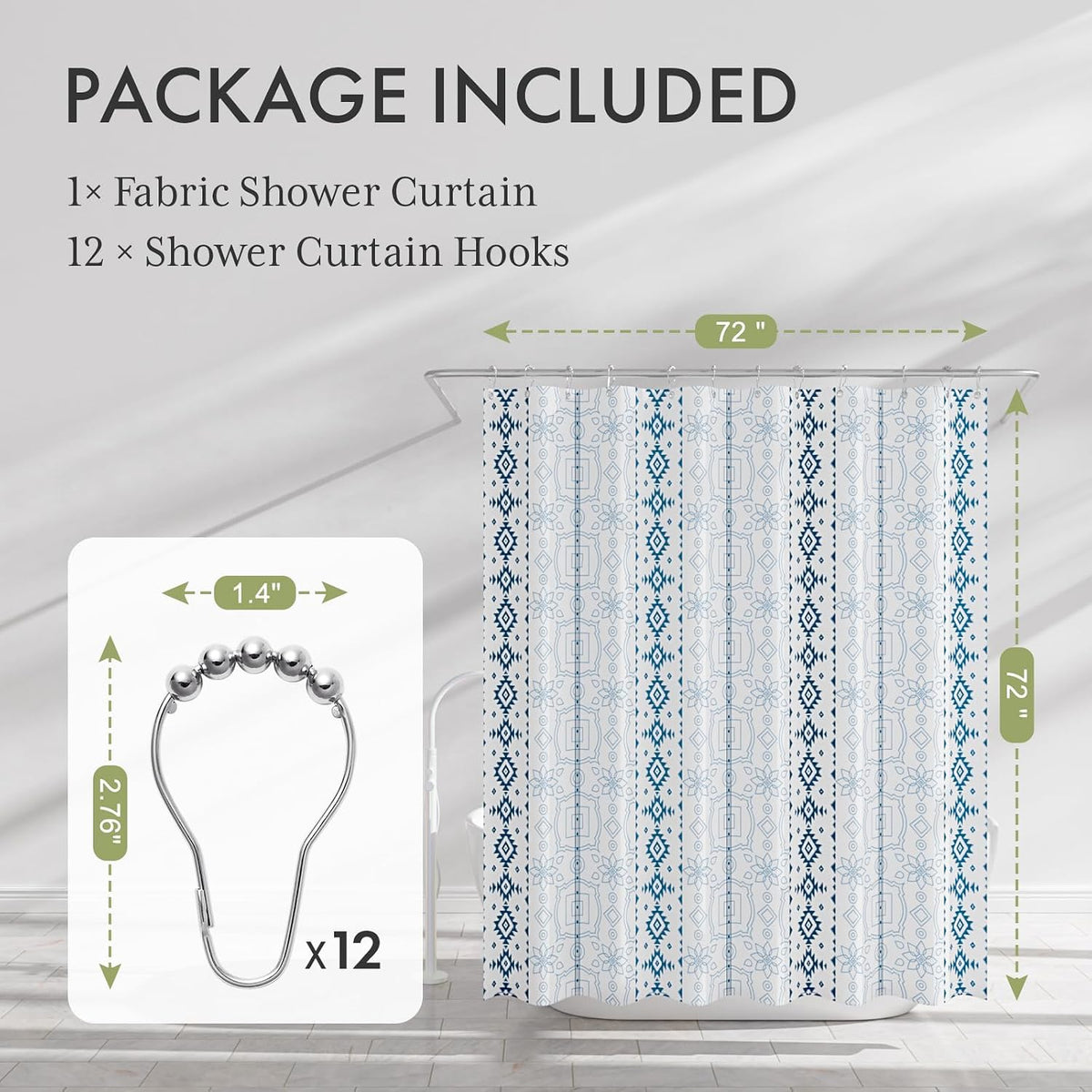 Shower Curtain, Washable Cloth Black Shower Curtain Sets with 12 Shower Curtain Hooks, Fabric Rustic Black and White Striped Curtain, Farmhouse Bathroom Curtains, 72x72 Inches