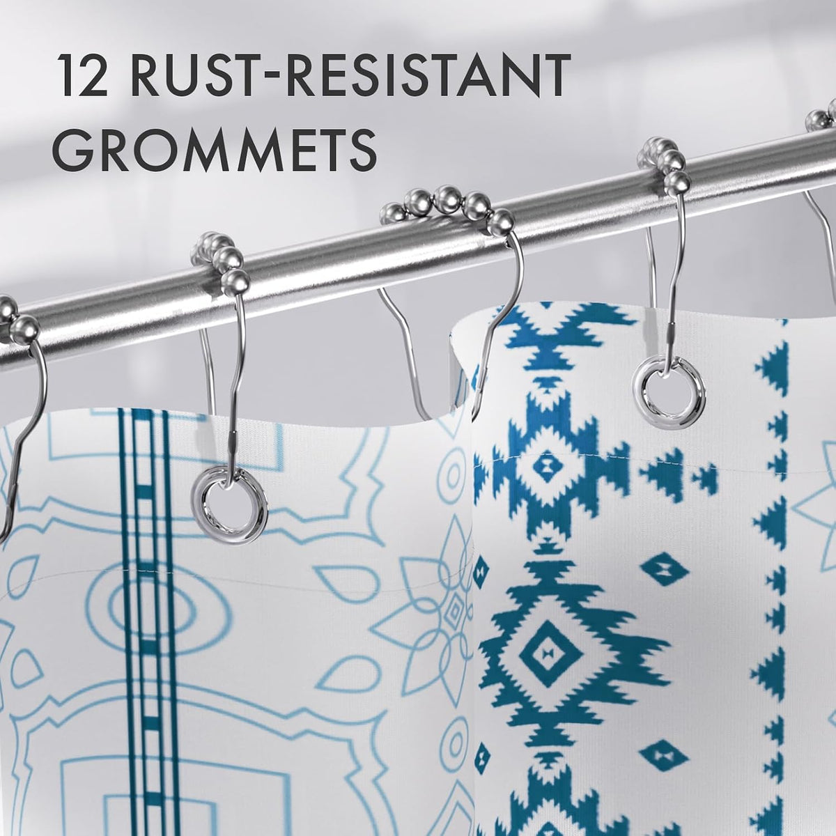 Shower Curtain, Washable Cloth Black Shower Curtain Sets with 12 Shower Curtain Hooks, Fabric Rustic Black and White Striped Curtain, Farmhouse Bathroom Curtains, 72x72 Inches