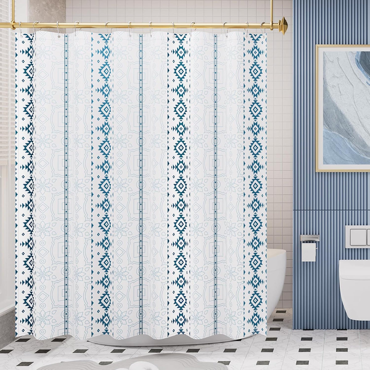 Shower Curtain, Washable Cloth Black Shower Curtain Sets with 12 Shower Curtain Hooks, Fabric Rustic Black and White Striped Curtain, Farmhouse Bathroom Curtains, 72x72 Inches