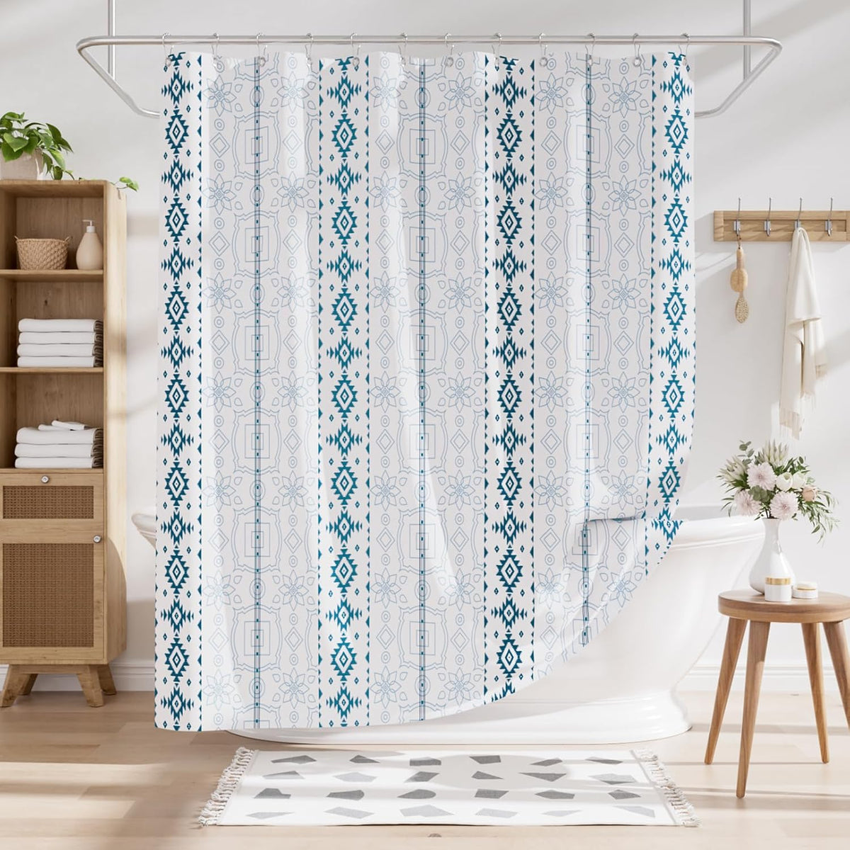 Shower Curtain, Washable Cloth Black Shower Curtain Sets with 12 Shower Curtain Hooks, Fabric Rustic Black and White Striped Curtain, Farmhouse Bathroom Curtains, 72x72 Inches