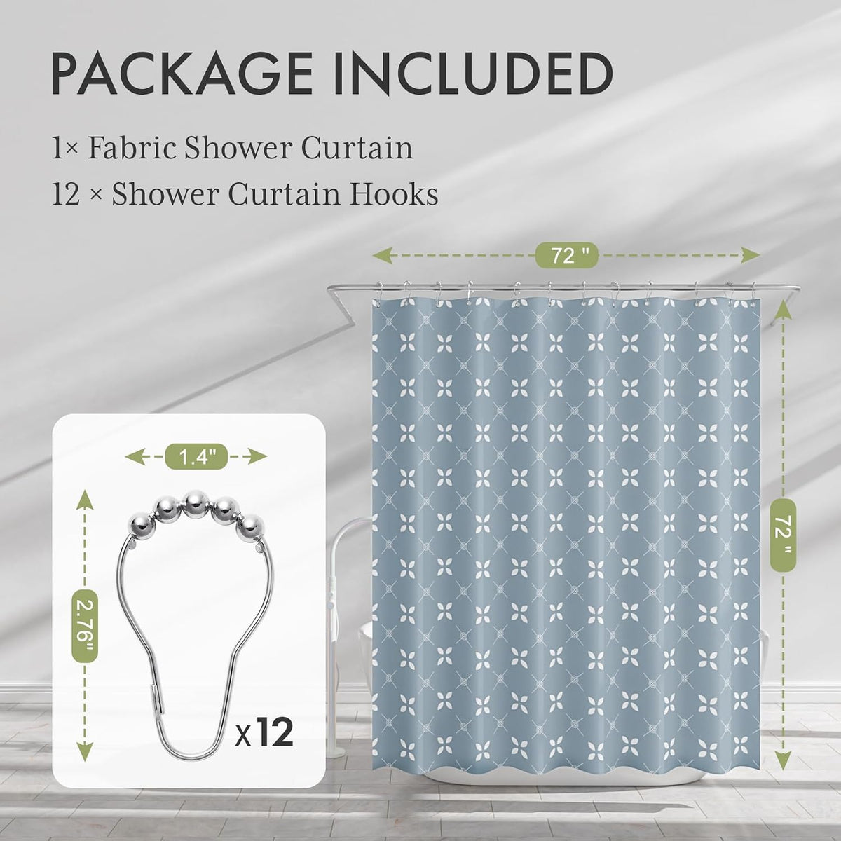 Shower Curtain, Washable Cloth Black Shower Curtain Sets with 12 Shower Curtain Hooks, Fabric Rustic Black and White Striped Curtain, Farmhouse Bathroom Curtains, 72x72 Inches