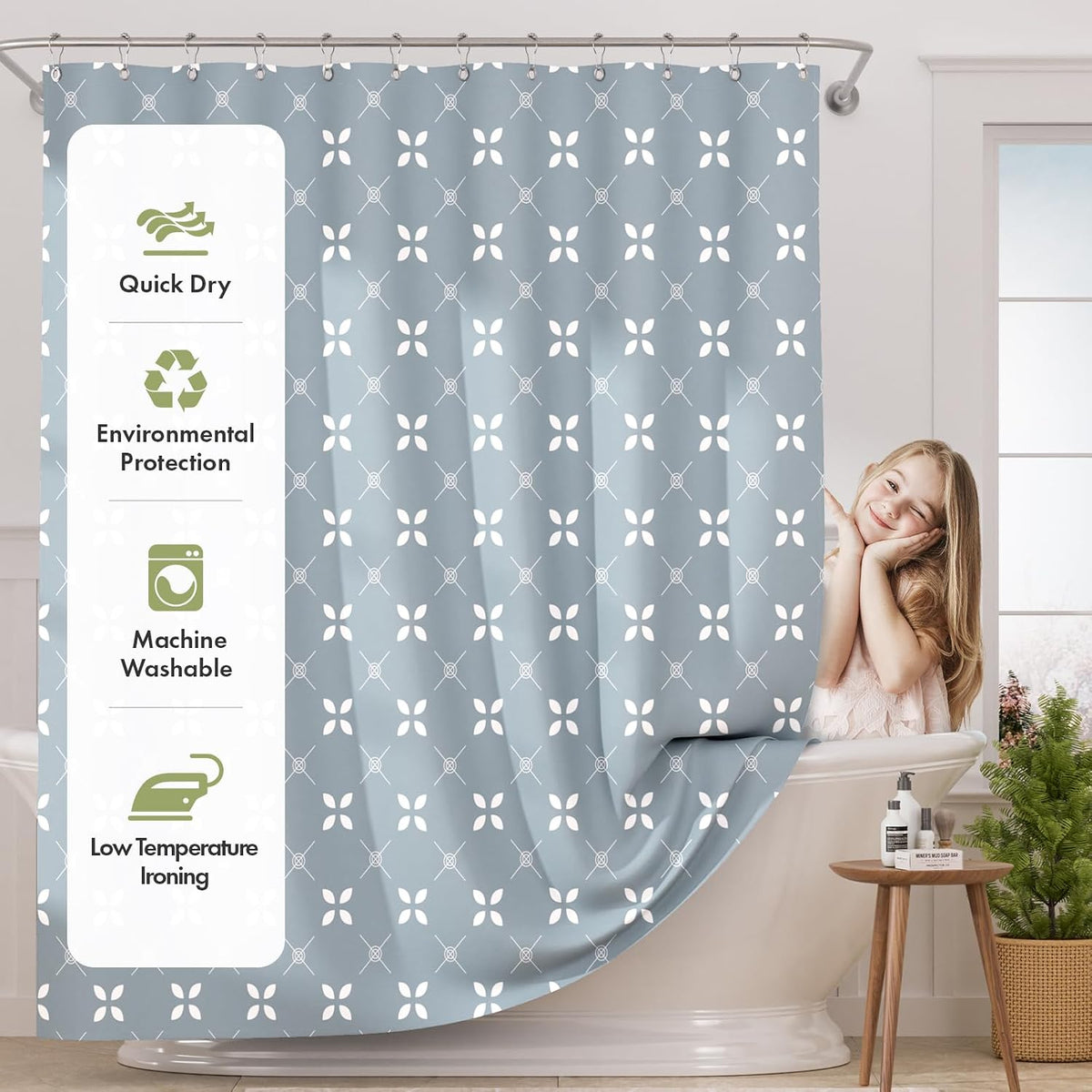 Shower Curtain, Washable Cloth Black Shower Curtain Sets with 12 Shower Curtain Hooks, Fabric Rustic Black and White Striped Curtain, Farmhouse Bathroom Curtains, 72x72 Inches
