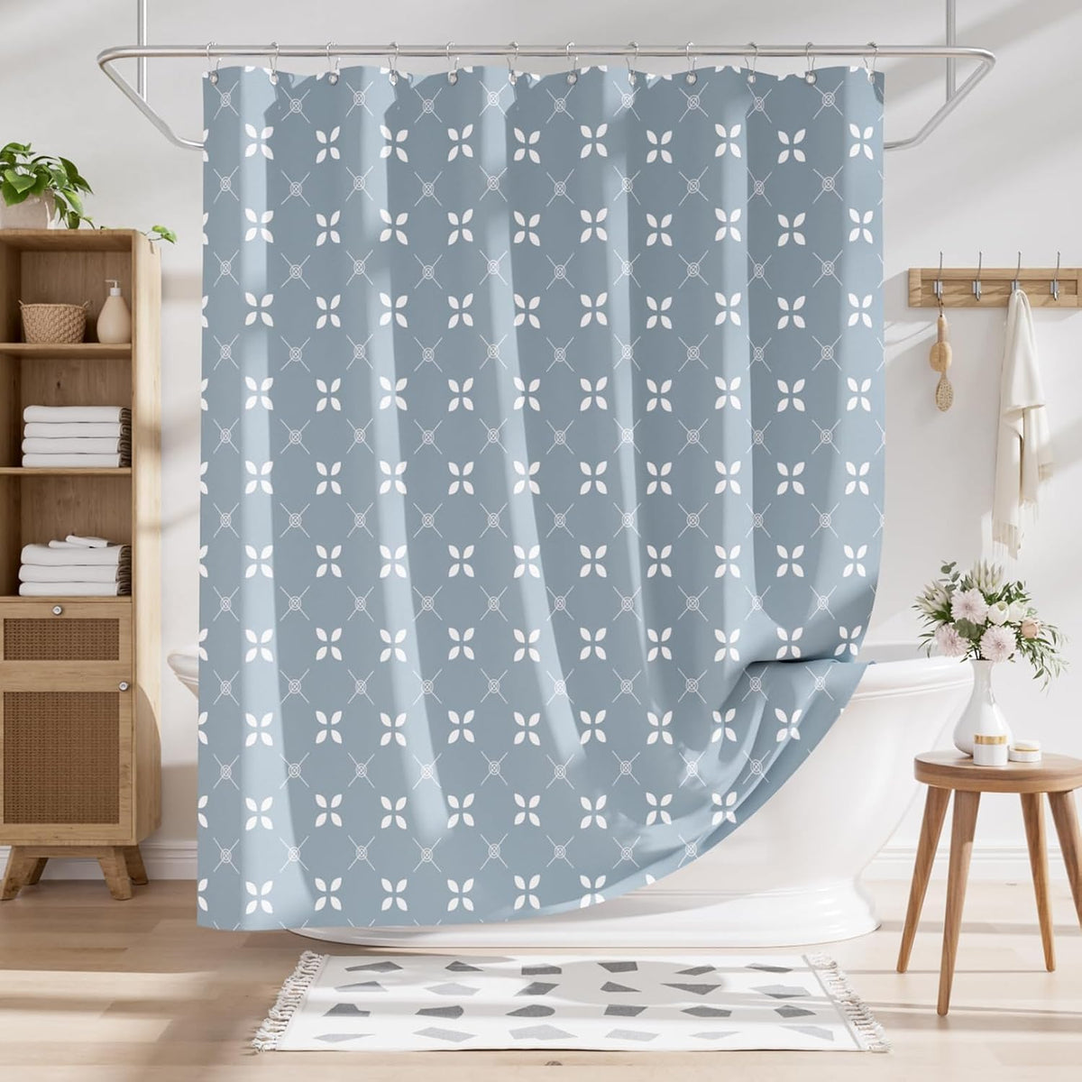 Shower Curtain, Washable Cloth Black Shower Curtain Sets with 12 Shower Curtain Hooks, Fabric Rustic Black and White Striped Curtain, Farmhouse Bathroom Curtains, 72x72 Inches