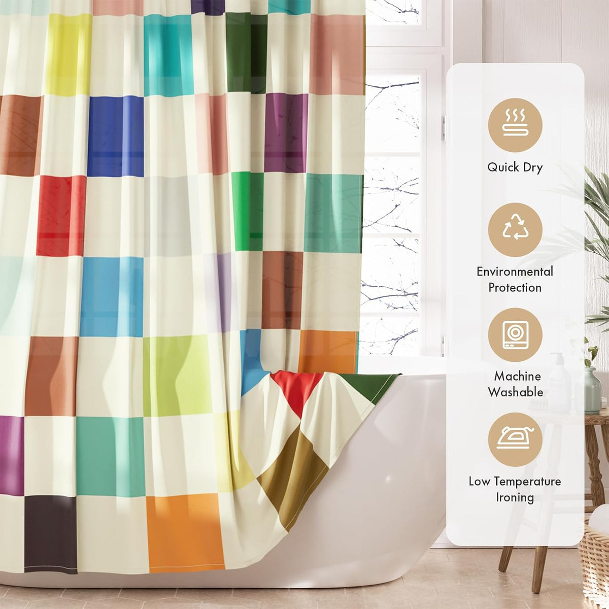 Shower Curtain, Washable Cloth Black Shower Curtain Sets with 12 Shower Curtain Hooks, Fabric Rustic Black and White Striped Curtain, Farmhouse Bathroom Curtains, 72x72 Inches