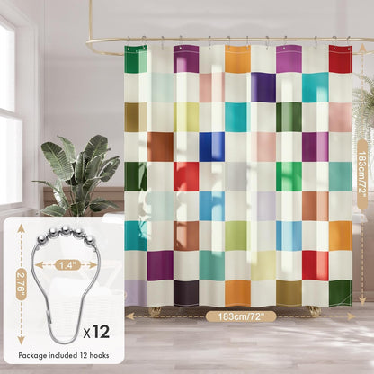 Shower Curtain, Washable Cloth Black Shower Curtain Sets with 12 Shower Curtain Hooks, Fabric Rustic Black and White Striped Curtain, Farmhouse Bathroom Curtains, 72x72 Inches