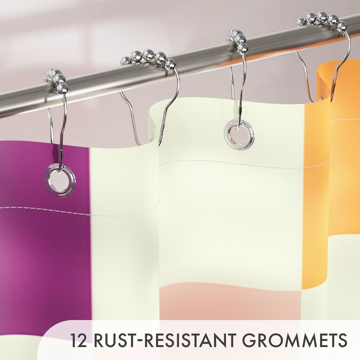 Shower Curtain, Washable Cloth Black Shower Curtain Sets with 12 Shower Curtain Hooks, Fabric Rustic Black and White Striped Curtain, Farmhouse Bathroom Curtains, 72x72 Inches