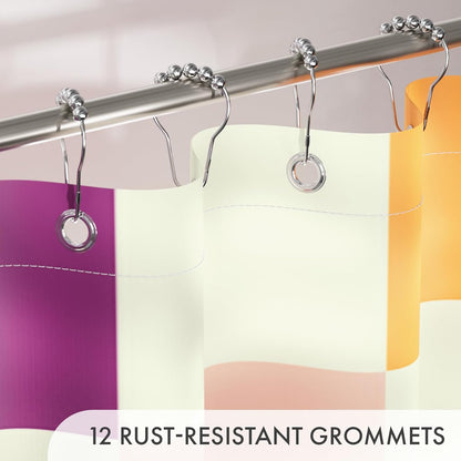 Shower Curtain, Washable Cloth Black Shower Curtain Sets with 12 Shower Curtain Hooks, Fabric Rustic Black and White Striped Curtain, Farmhouse Bathroom Curtains, 72x72 Inches