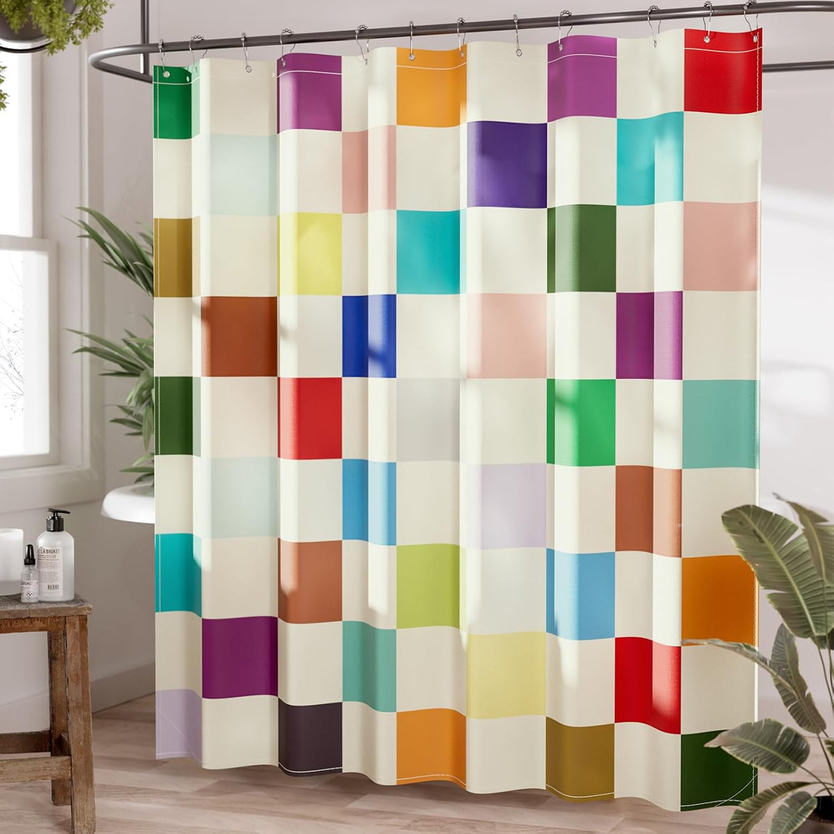 Shower Curtain, Washable Cloth Black Shower Curtain Sets with 12 Shower Curtain Hooks, Fabric Rustic Black and White Striped Curtain, Farmhouse Bathroom Curtains, 72x72 Inches
