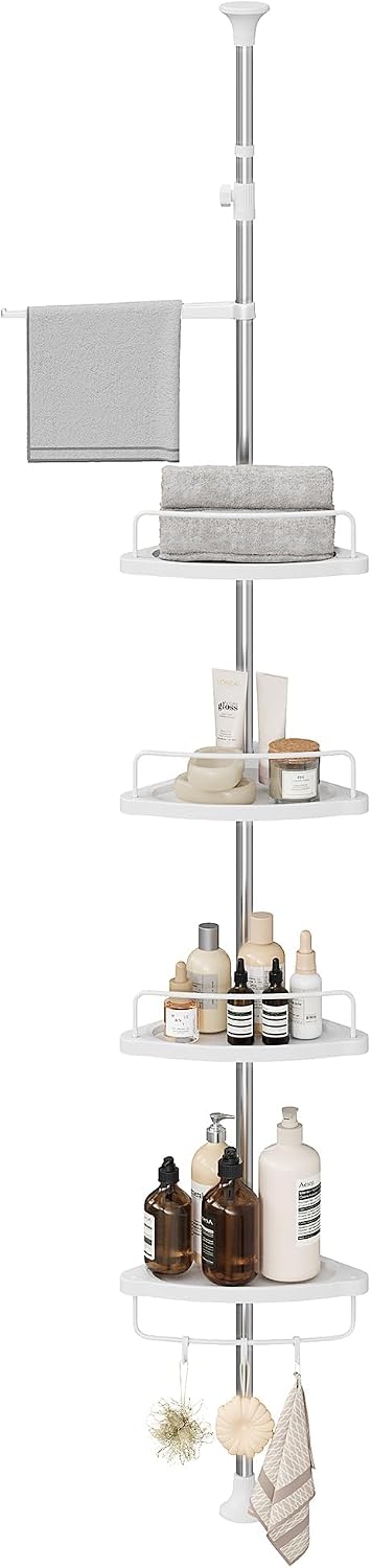 SONGMICS 4-Tier Corner Shower Caddy Tension Pole for Bathroom