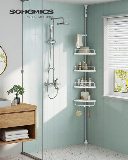 SONGMICS 4-Tier Corner Shower Caddy Tension Pole for Bathroom