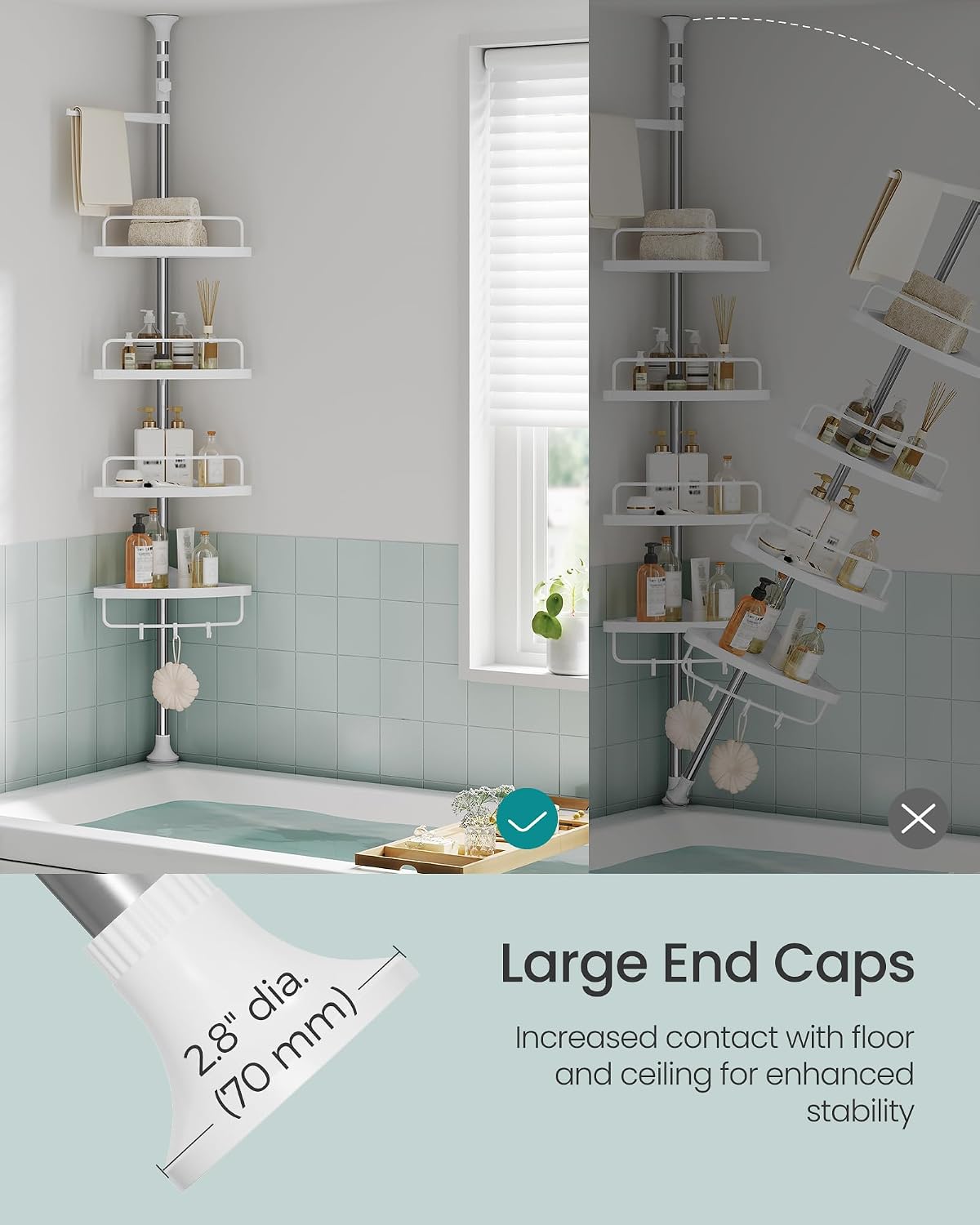 SONGMICS 4-Tier Corner Shower Caddy Tension Pole for Bathroom