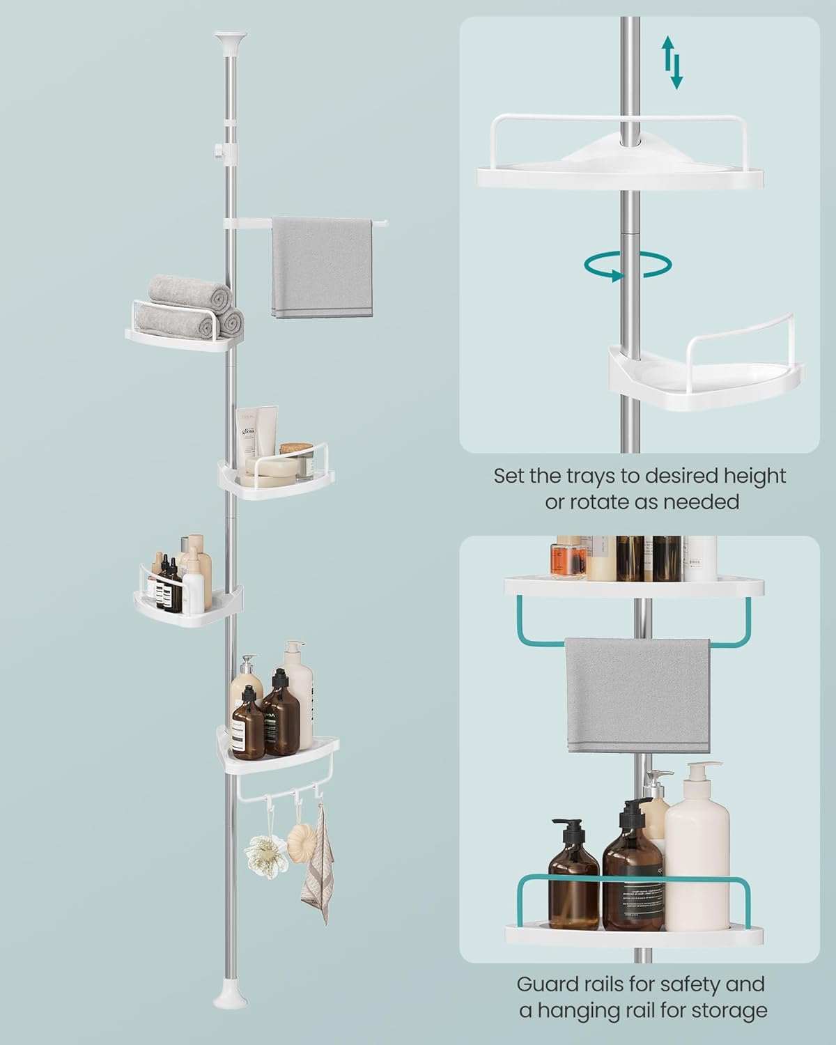 SONGMICS 4-Tier Corner Shower Caddy Tension Pole for Bathroom