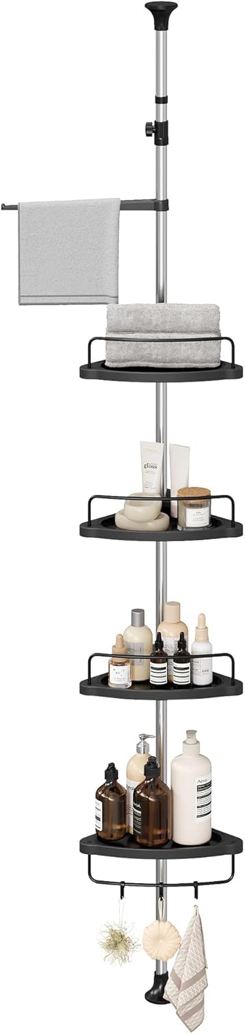 SONGMICS 4-Tier Corner Shower Caddy Tension Pole for Bathroom