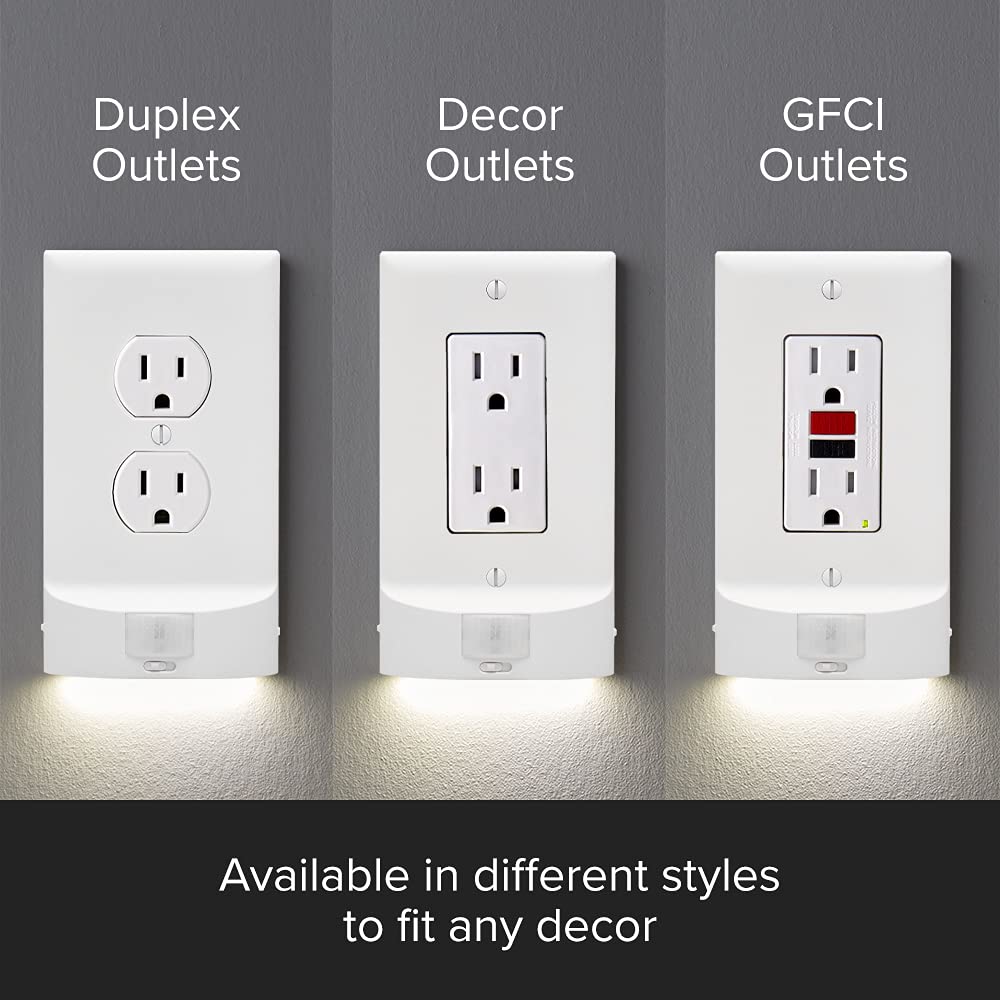 3 Pack - MotionLight [For Duplex Outlets] - Motion Detecting LED Night Lights Built-In to Wall Plate - Bright/Dim/Off Options - Auto On/Off Sensor - (Duplex, White)