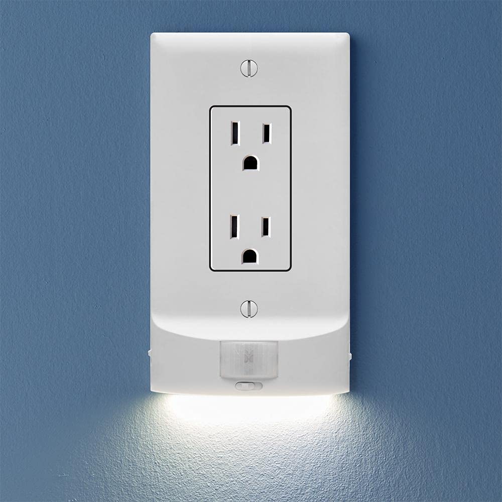 3 Pack - MotionLight [For Duplex Outlets] - Motion Detecting LED Night Lights Built-In to Wall Plate - Bright/Dim/Off Options - Auto On/Off Sensor - (Duplex, White)