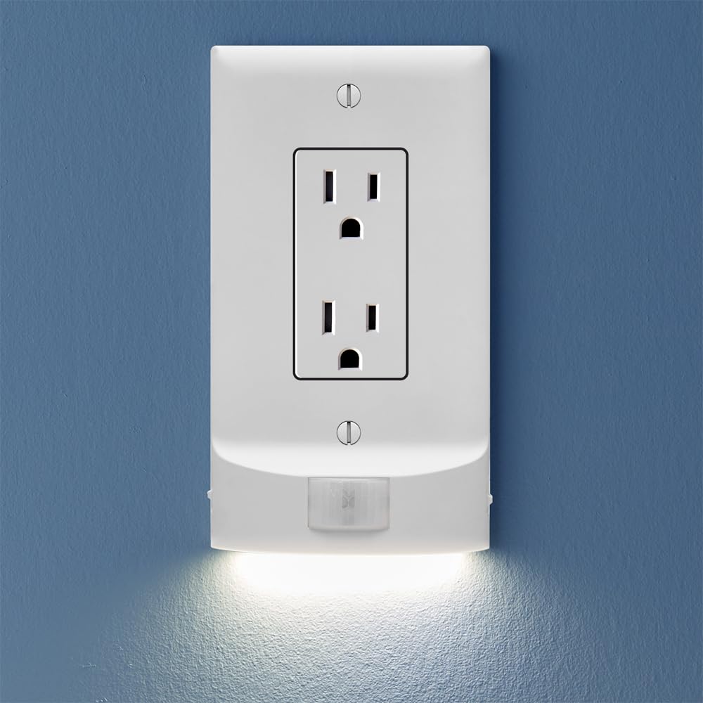3 Pack - MotionLight [For Duplex Outlets] - Motion Detecting LED Night Lights Built-In to Wall Plate - Bright/Dim/Off Options - Auto On/Off Sensor - (Duplex, White)