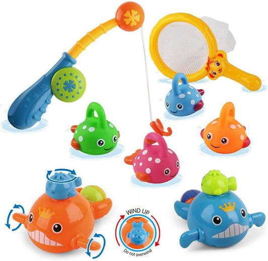 Bath Toys Fishing Games Swimming Whales Bath Time Bathtub Toy for Toddlers Baby Kids Infant Fish Set Age 18months and up
